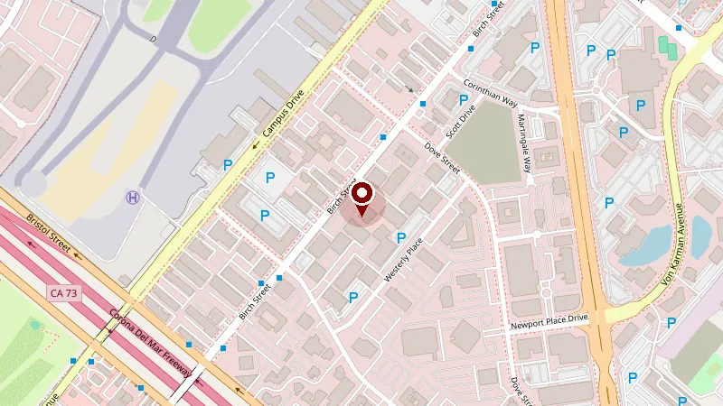Map showing Yolie's Wellness Massage on Birch St, Newport Beach